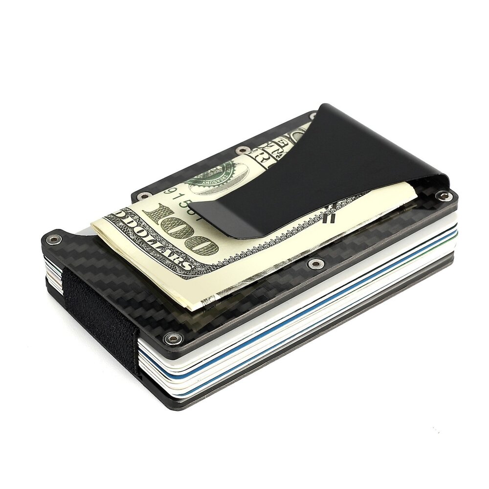 2923 Carbon Fiber RFID Blocking Money Clip Wallet Credit Card Holder